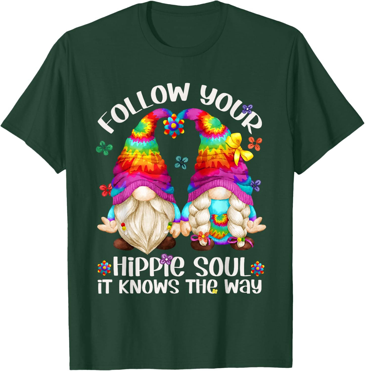 Hippie Soul Gnomies Makes Peace Sign - Cute Hippie Gnome T-Shirt - T-Shirt | Forest