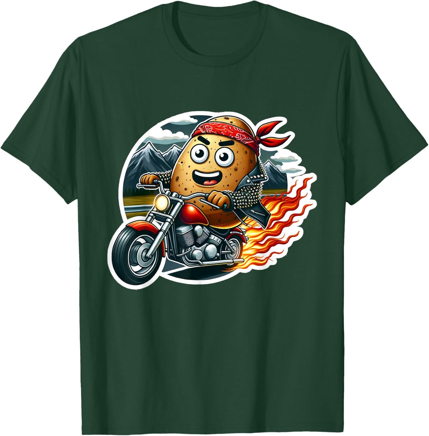 Funny Potato Tater Tot Riding Motorcycle Bike Biker Taters T-Shirt - T-Shirt | Forest