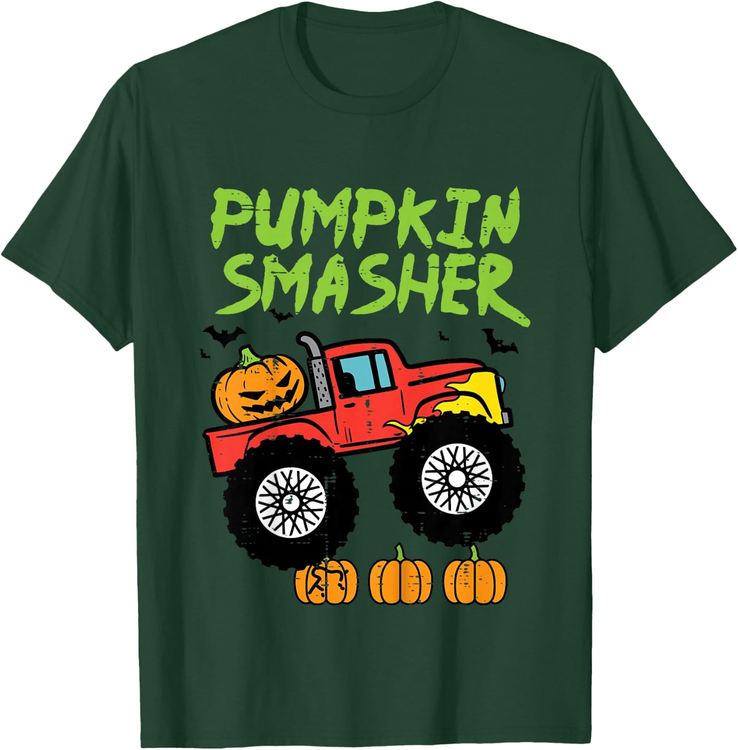 Kids Halloween Pumpkin Smasher Monster Truck Costume Toddler Boys T-Shirt - T-Shirt | Forest
