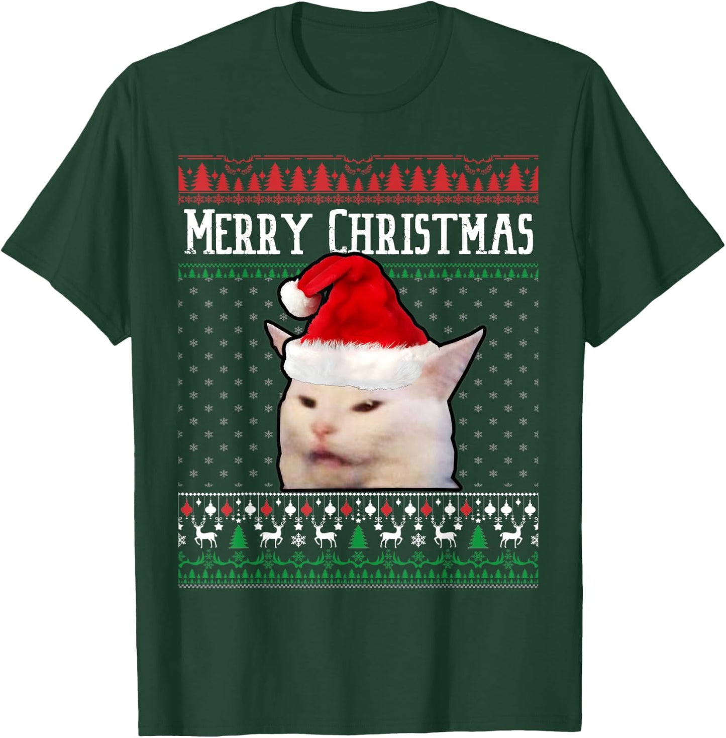 Woman Yelling at a Smudge Cat Ugly Christmas Sweater Meme T-Shirt - T-Shirt | Forest