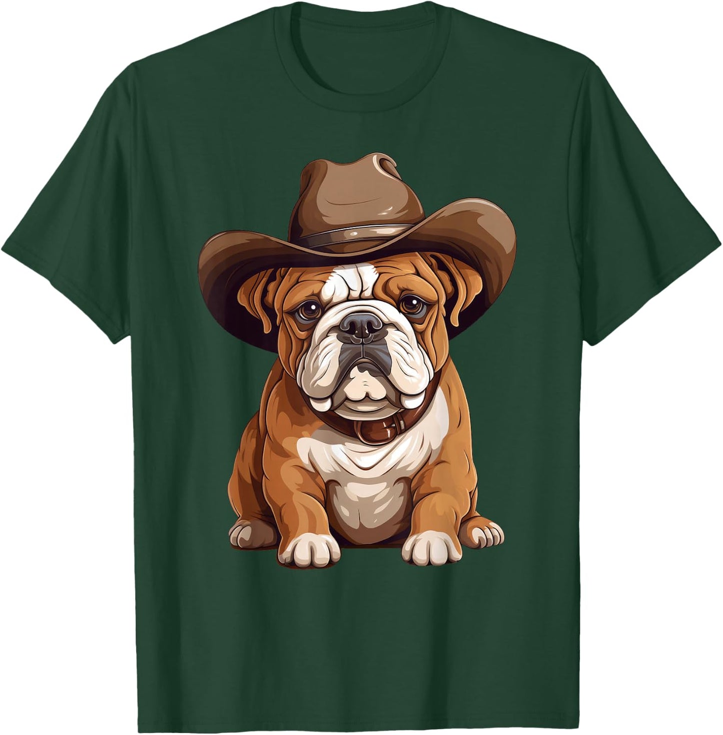English Bulldog Puppy in Cowboy Hat Bulldog Lover Boys Girls T-Shirt - T-Shirt | Forest