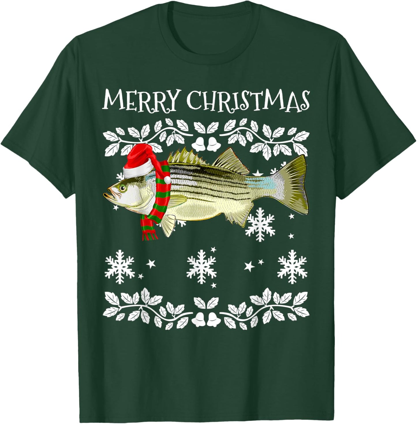 Fish Merry Christmas Ornament Striped Bass Ugly Xmas T-Shirt - T-Shirt | Forest