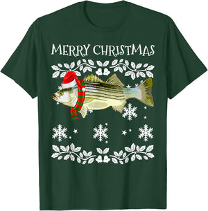Fish Merry Christmas Ornament Striped Bass Ugly Xmas T-Shirt - T-Shirt | Forest
