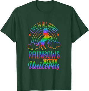 Life Is All About Rainbows And Unicorns Shirt Girls Ombre T-Shirt - T-Shirt | Forest