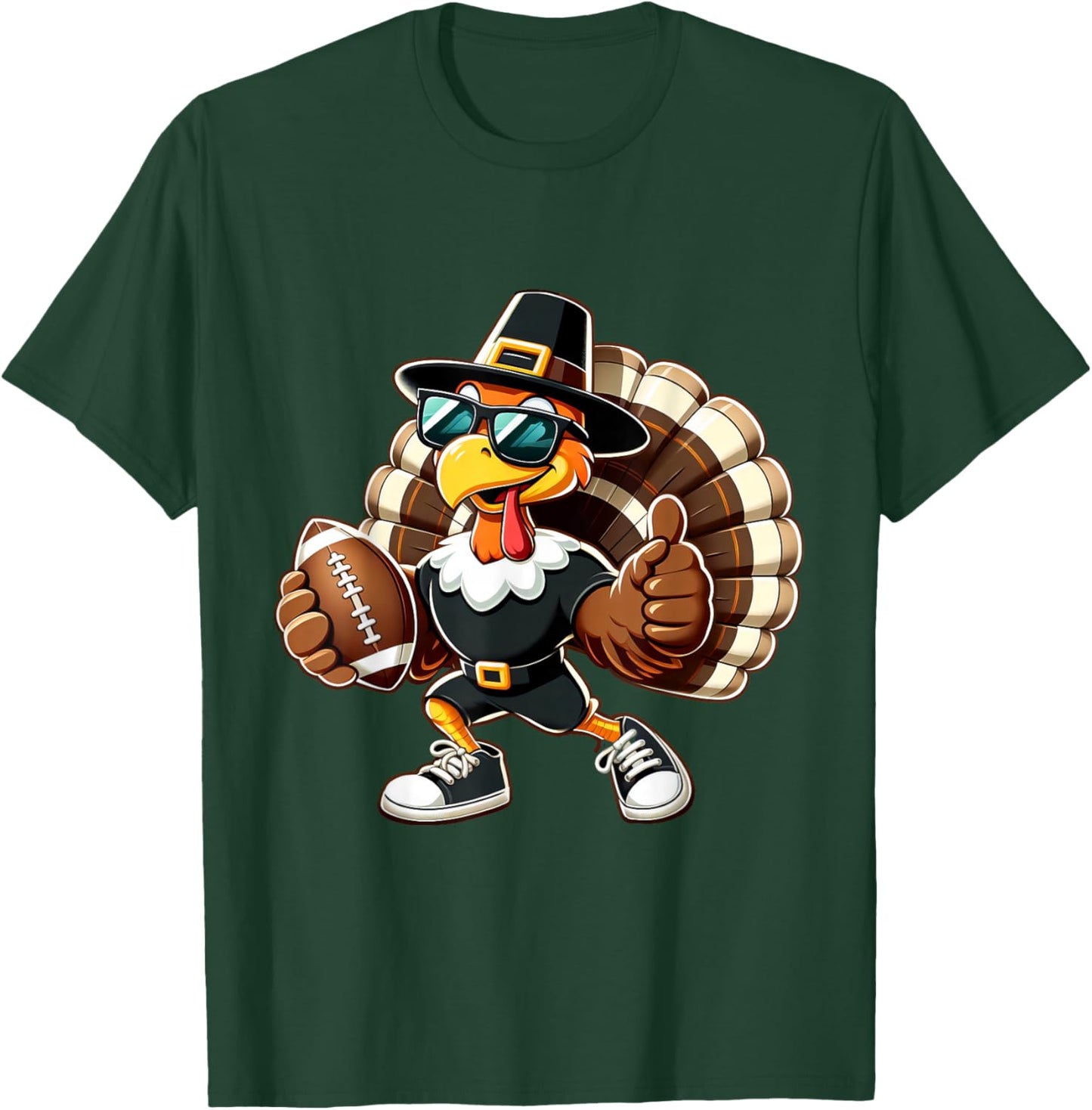 Turkey Football Thanksgiving Fall Turkey Playing Football T-Shirt - T-Shirt | Forest
