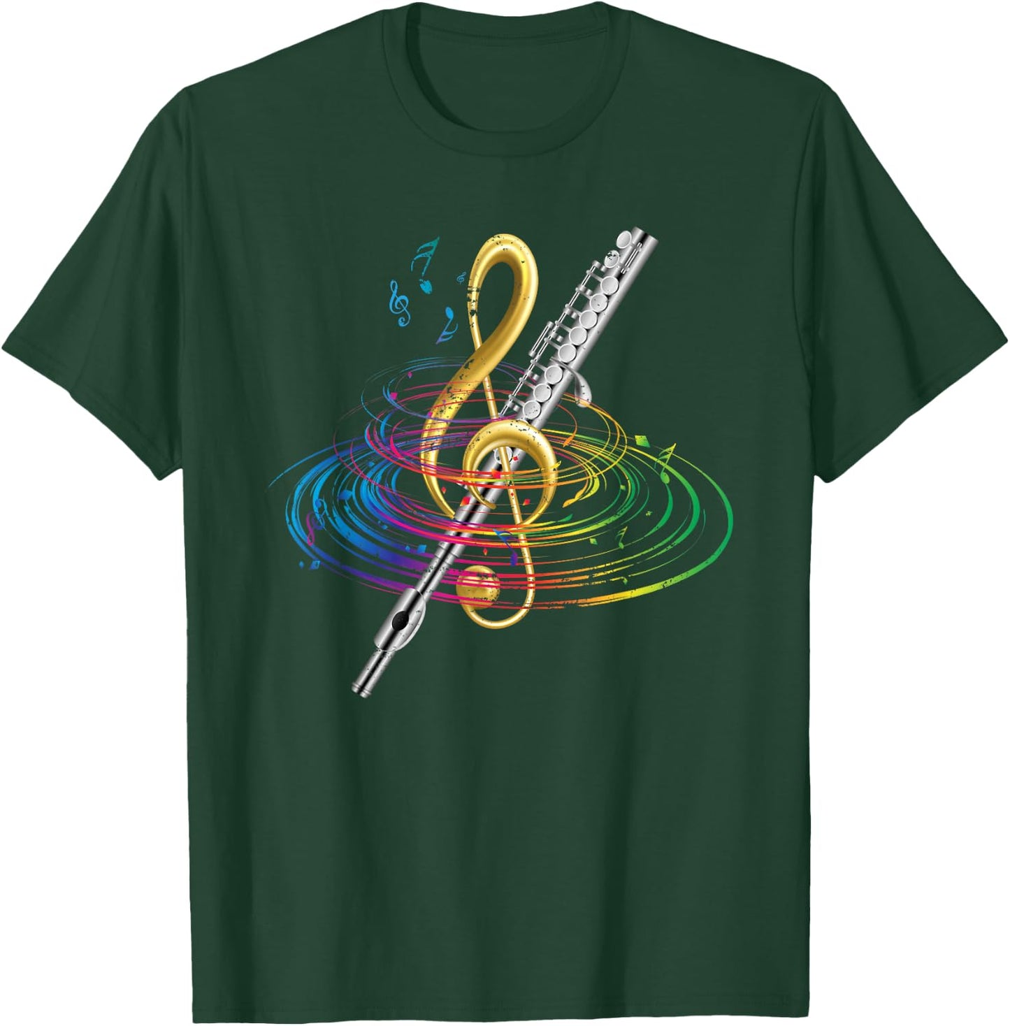 Classical Music Treble Clef Flutist Gift Flute T-Shirt - T-Shirt | Forest