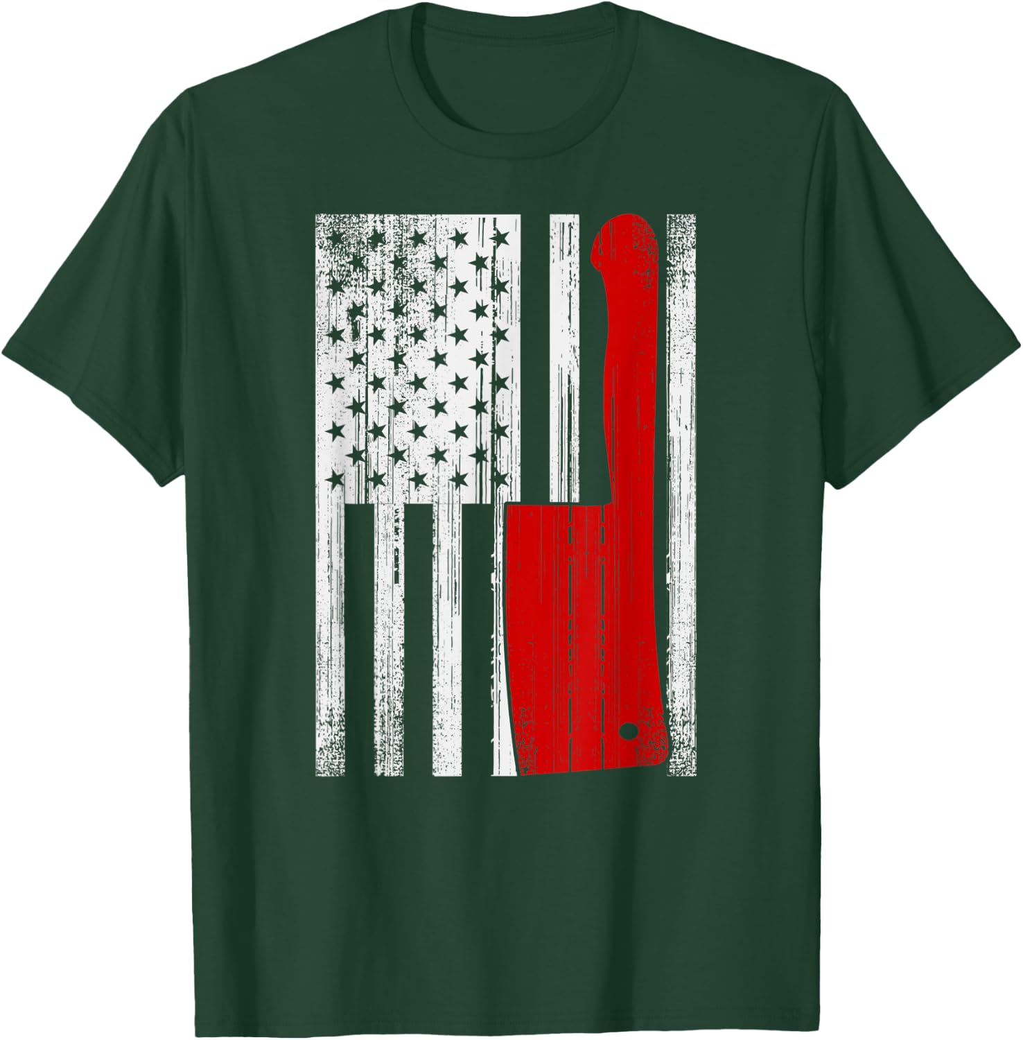 Retro American Butcher Gift USA Flag Vintage Meat Cleaver T-Shirt - T-Shirt | Forest