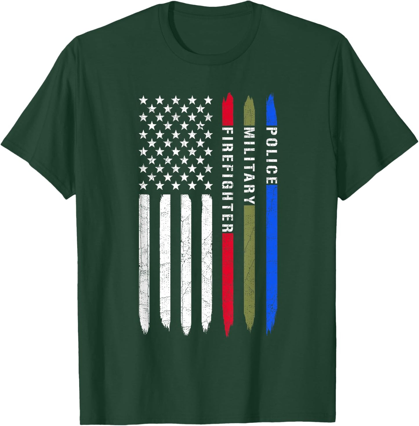 Thin Blue Red Green Line American Flag Police Military Fire T-Shirt - T-Shirt | Forest