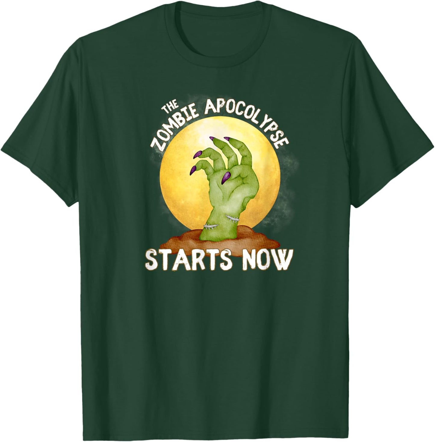 The Zombie Apocalypse Starts Now Zombie Hand Full Moon Grave T-Shirt - T-Shirt | Forest