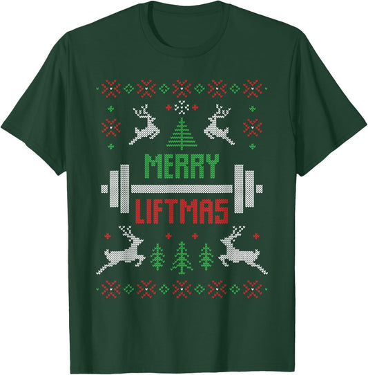 Merry Liftmas Ugly Christmas T-Shirt - T-Shirt | Forest