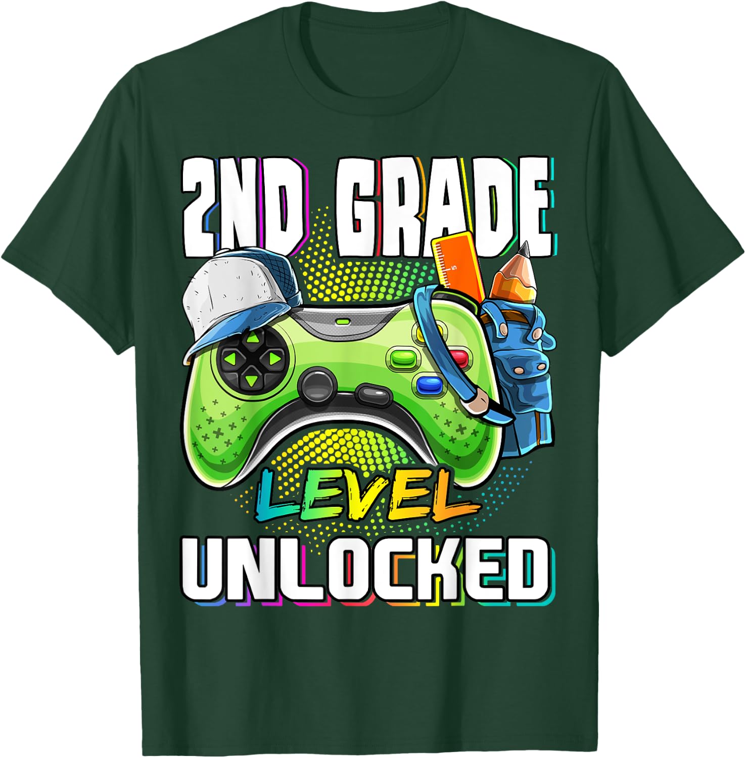 2nd Grade Level Unlocked Video Game Back to School Boys T-Shirt - T-Shirt | Forest