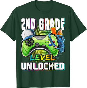 2nd Grade Level Unlocked Video Game Back to School Boys T-Shirt - T-Shirt | Forest
