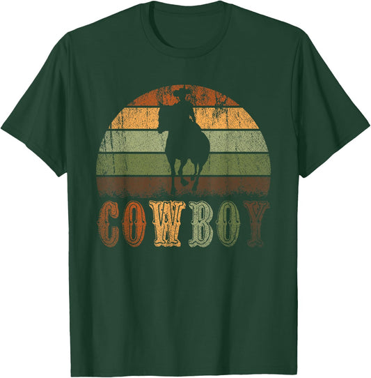 Retro Horseback Riding Rodeo Western Line Dance Horse Cowboy T-Shirt - T-Shirt | Forest
