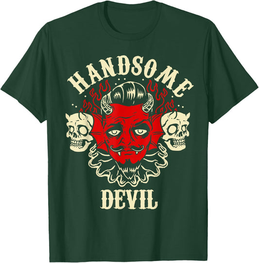 Horror Art - Handsome Devil Demon Psychobilly Lowbrow Art T-Shirt - T-Shirt | Forest