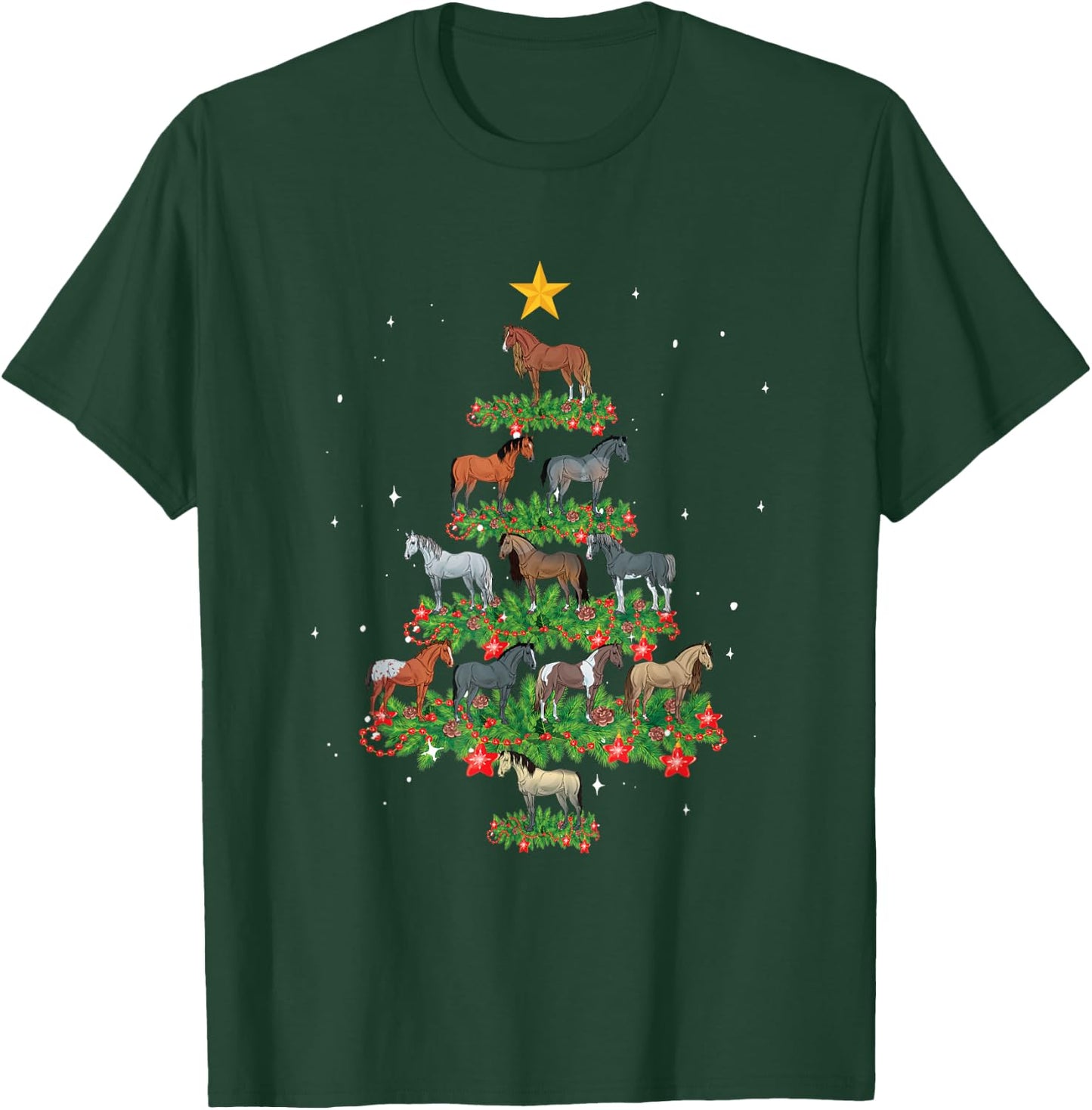 Xmas Tree Ornament Equestrian Santa Hat Horse Christmas T-Shirt - T-Shirt | Forest
