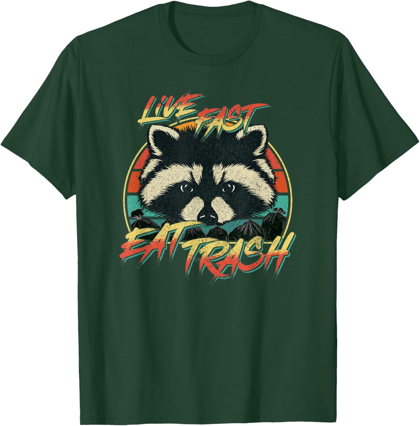 Live Fast Eat Trash Funny Retro Trash Panda Raccoon T-Shirt - T-Shirt | Forest