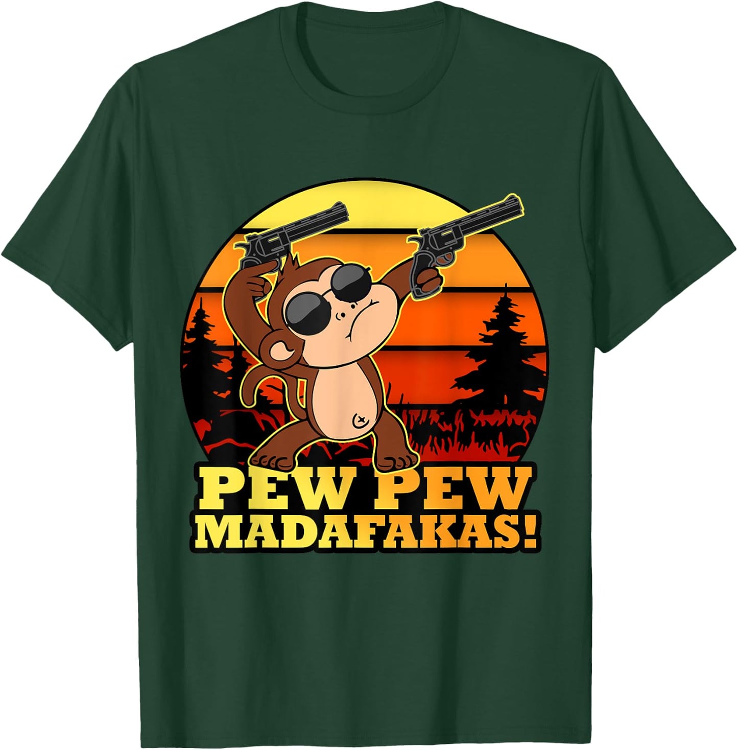 Crazy Monkey Pew Pew Madafakas Funny Vintage Monke T-Shirt - T-Shirt | Forest