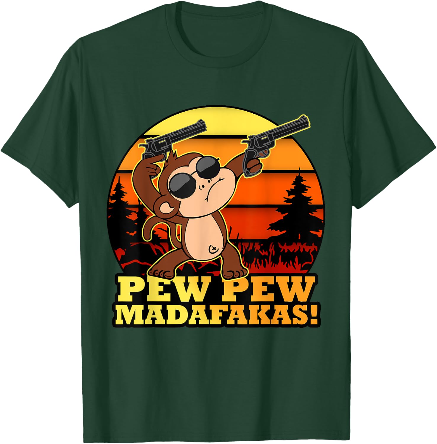 Crazy Monkey Pew Pew Madafakas Funny Vintage Monke T-Shirt - T-Shirt | Forest
