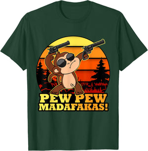 Crazy Monkey Pew Pew Madafakas Funny Vintage Monke T-Shirt - T-Shirt | Forest