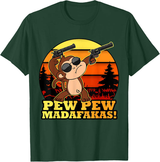 Crazy Monkey Pew Pew Madafakas Funny Vintage Monke T-Shirt - T-Shirt | Forest