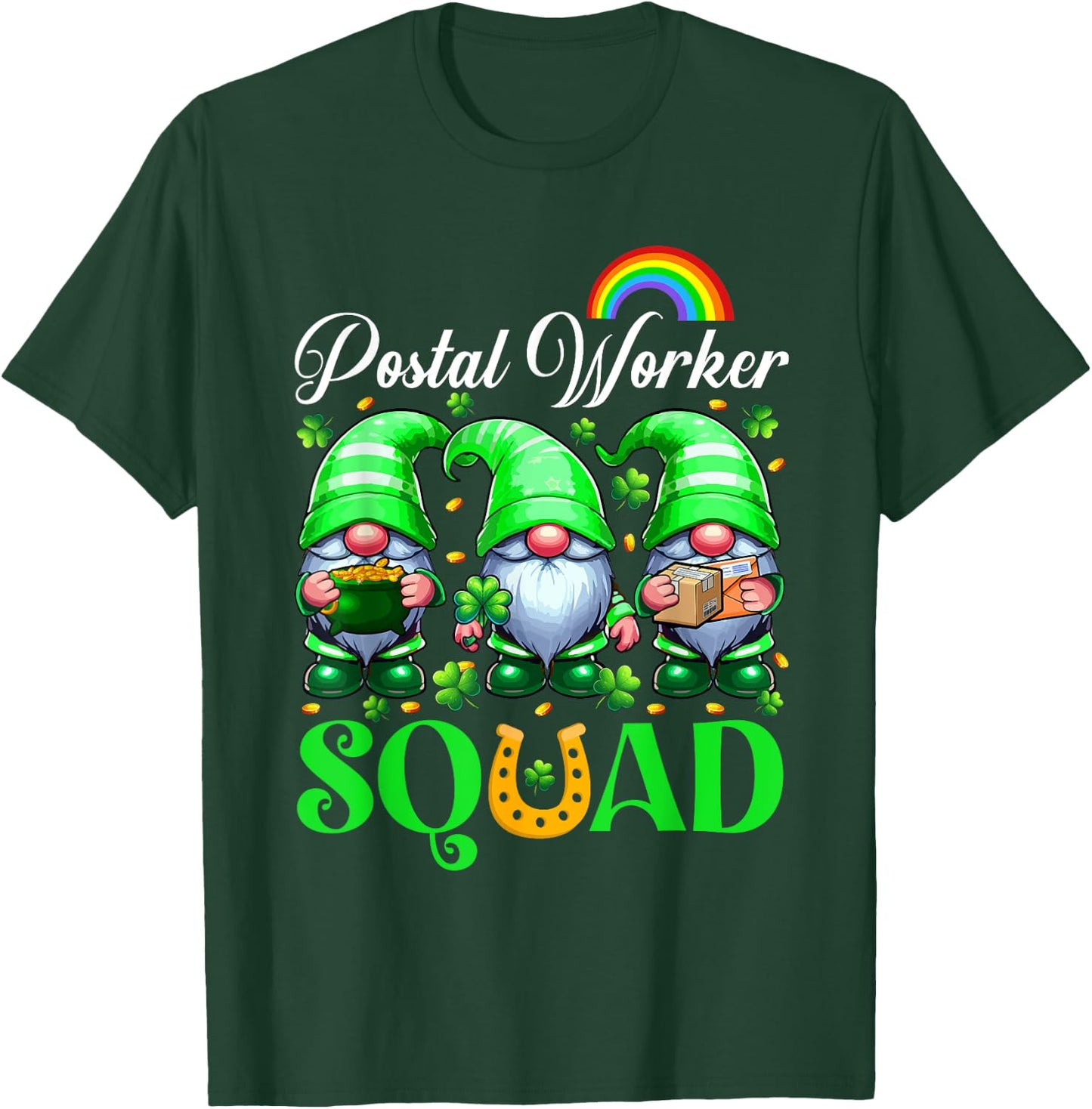 Postal Worker Squad St. Patrick's Day Three Cute Gnomes T-Shirt - T-Shirt | Forest