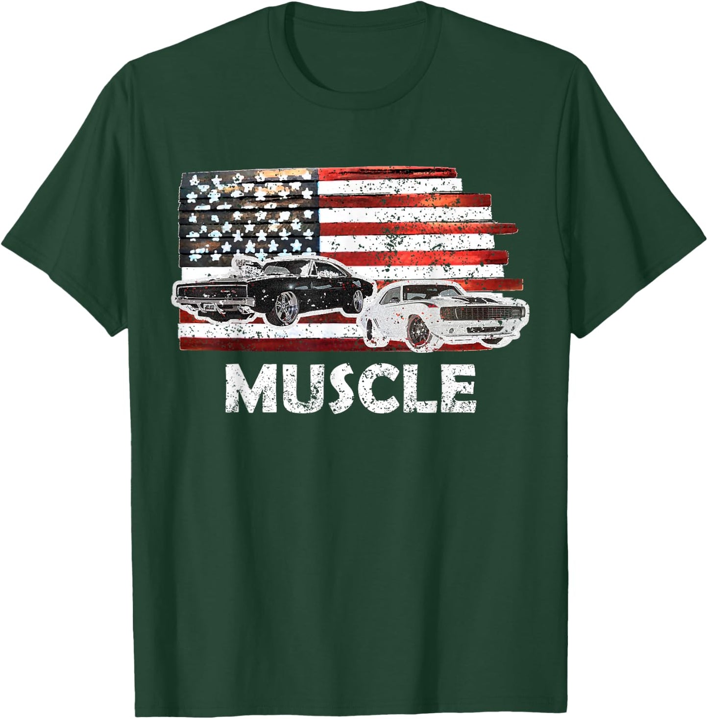 Muscle Car Lover American Flag 4th of July Independence T-Shirt - T-Shirt | Forest