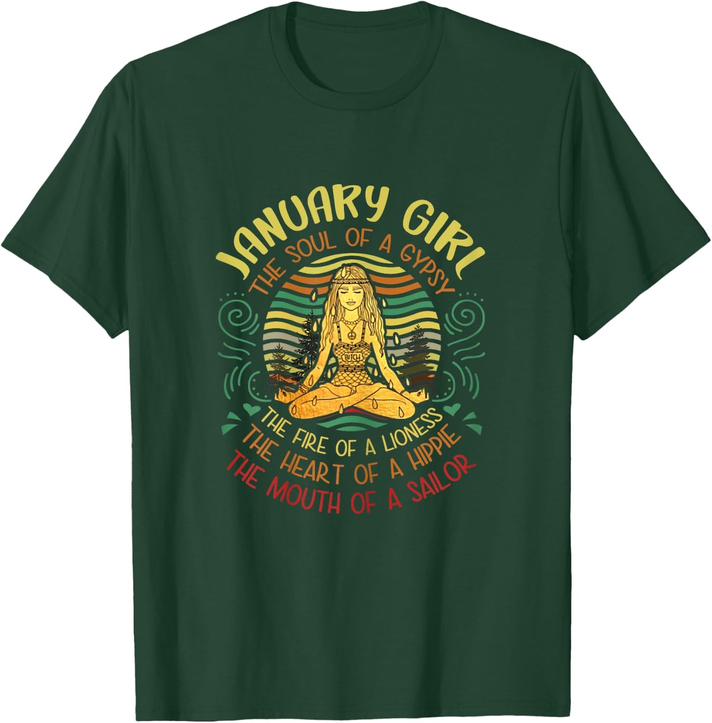 January Girl Gypsy Soul Funny Birthday Yoga January Quote T-Shirt - T-Shirt | Forest