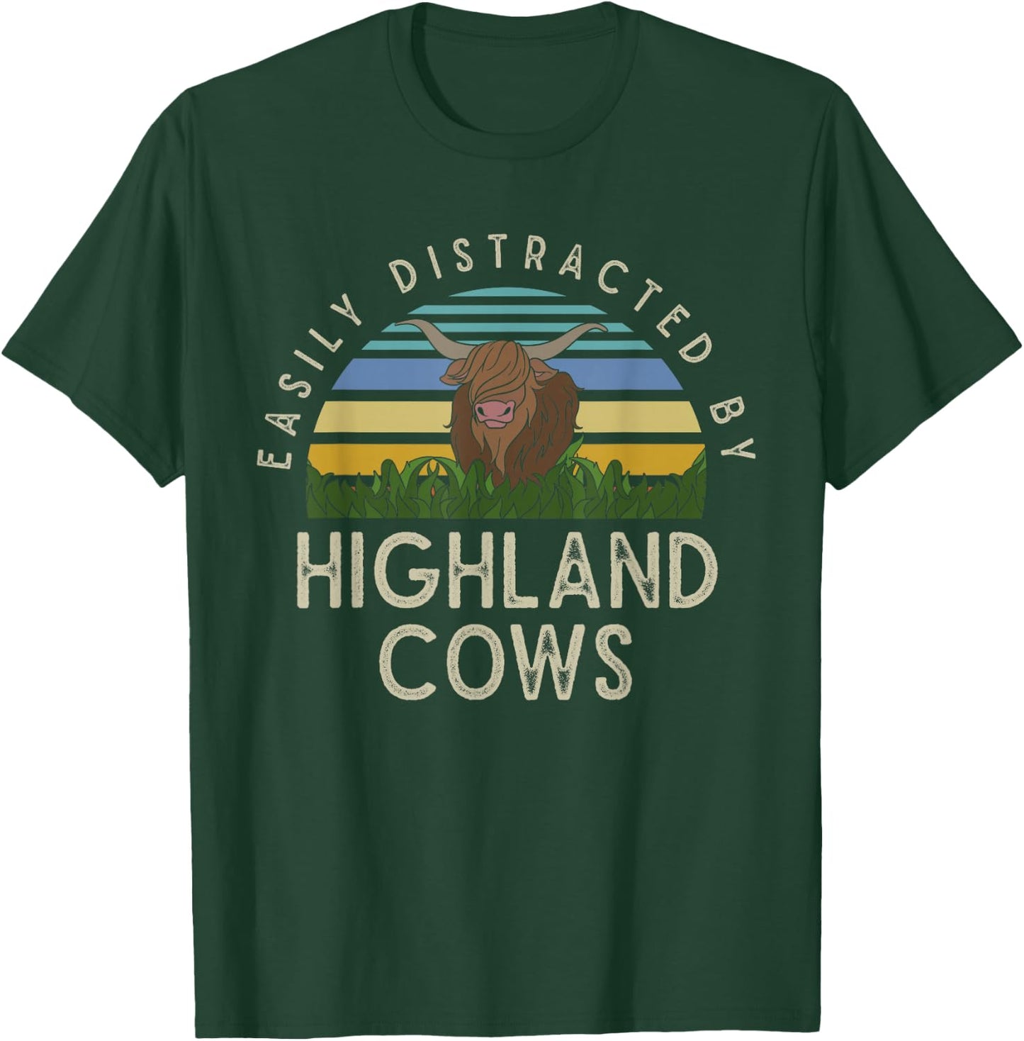 Farm Animal Gift Retro Scottish Highland Cow T-Shirt - T-Shirt | Forest