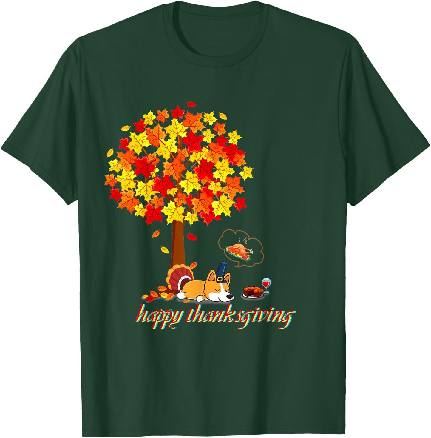 Funny Thanksgiving Corgi Lover Black Thanksgiving-themed Corgi -Adults Small Short Sleeve Cotton 100% T-Shirt - T-Shirt | Forest
