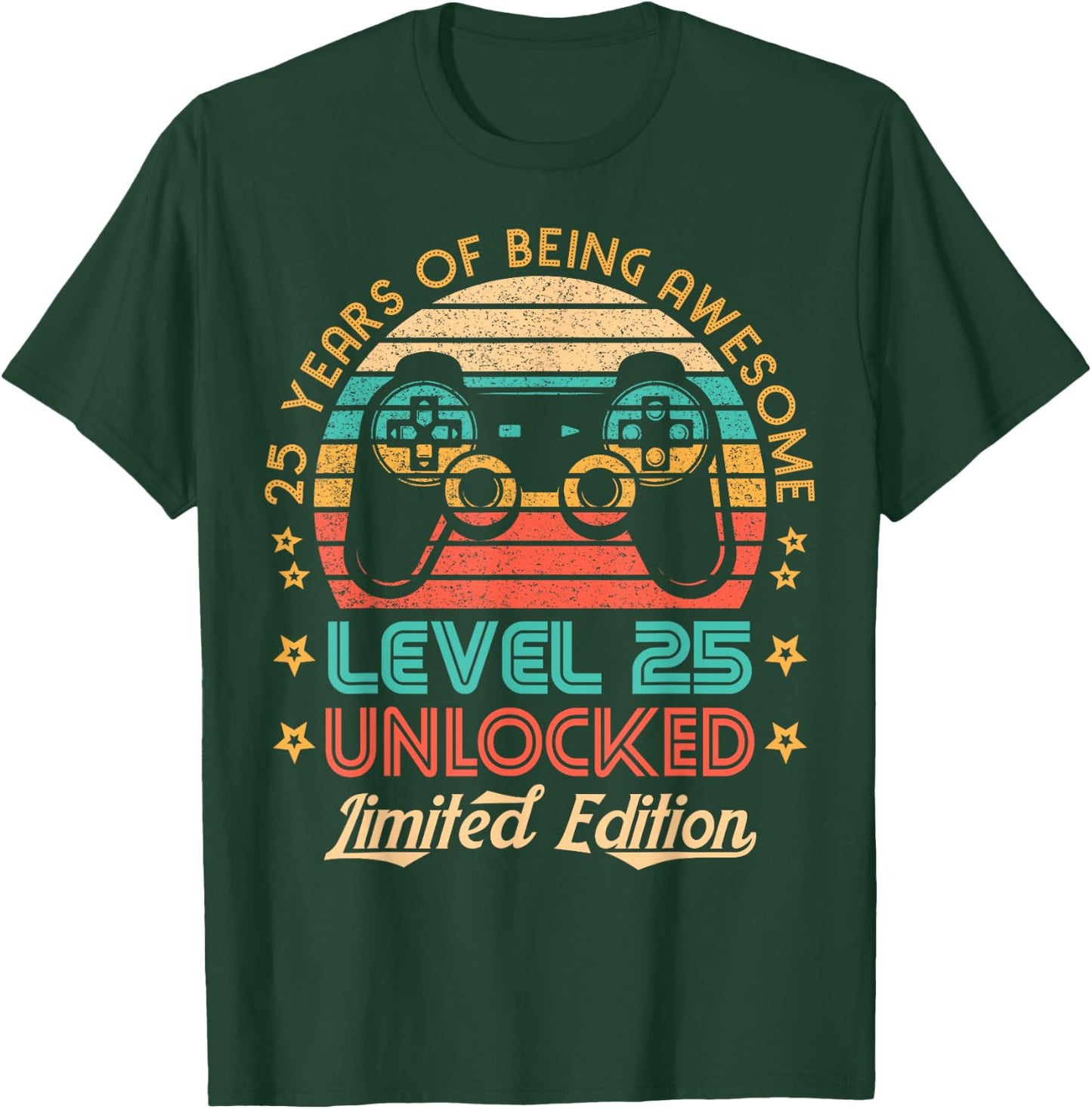 25th Birthday Level 25 Unlocked Limited Edition Gamer Gift T-Shirt - T-Shirt | Forest
