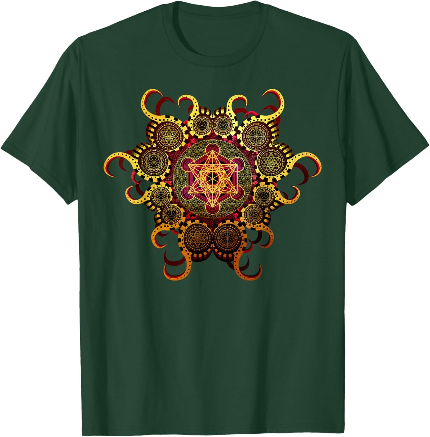 Gold Organic Merkaba Sacred Geometry Psychedelic Symmetry T-Shirt - T-Shirt | Forest