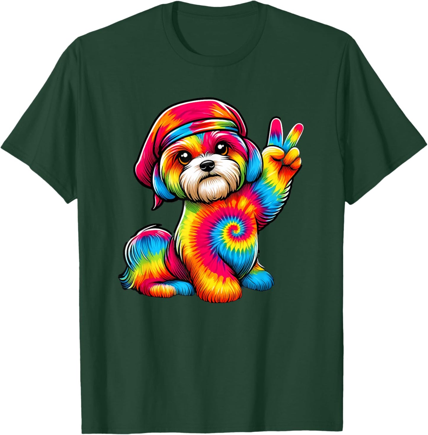Peace Sign Tie Dye Shichon dog Men Women Kids T-Shirt - T-Shirt | Forest
