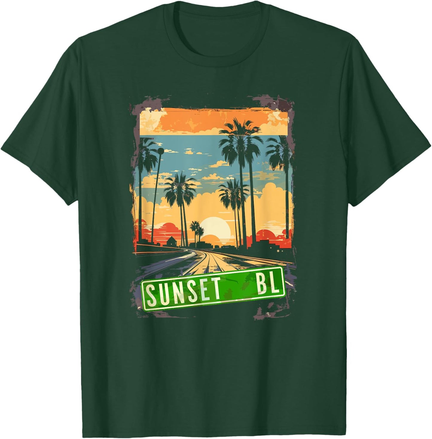 Vintage 80s Sunset Blvd Hollywood Grunge Graphic T-Shirt - T-Shirt | Forest