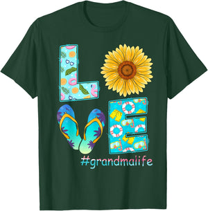 LOVE Grandma Life Flip Flops Hippie Sunflower Summer Women T-Shirt - T-Shirt | Forest
