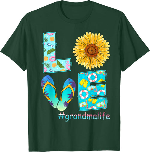 LOVE Grandma Life Flip Flops Hippie Sunflower Summer Women