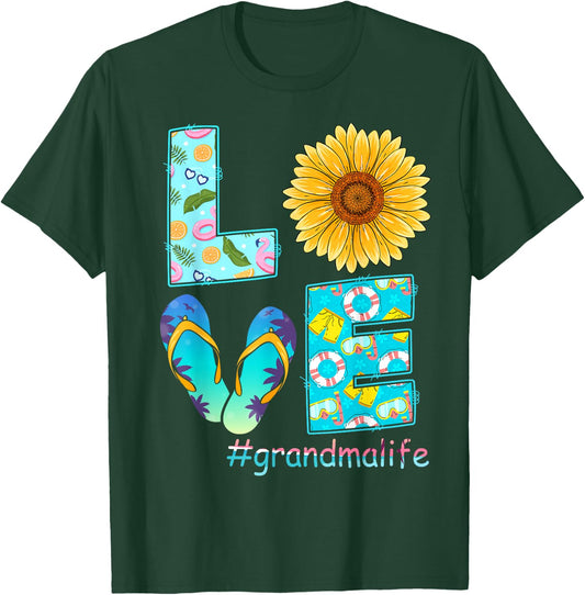 LOVE Grandma Life Flip Flops Hippie Sunflower Summer Women T-Shirt - T-Shirt | Forest