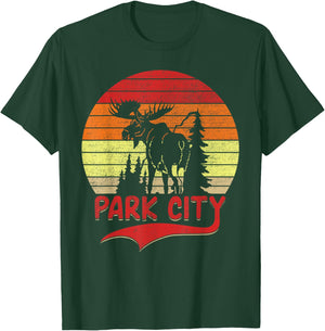 Moose Park City Utah Moose Vintage Sunset Nature Travel T-Shirt - T-Shirt | Forest
