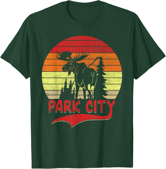 Moose Park City Utah Moose Vintage Sunset Nature Travel T-Shirt - T-Shirt | Forest