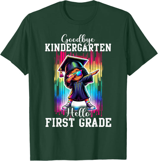 Goodbye Kindergarten Hello 1st Grade Graduate Black Girl T-Shirt - T-Shirt | Forest