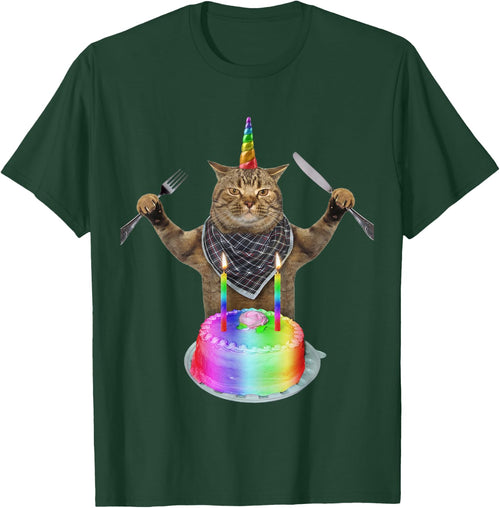 Funny cat unicorn with a birthday cake Women Girls Kids