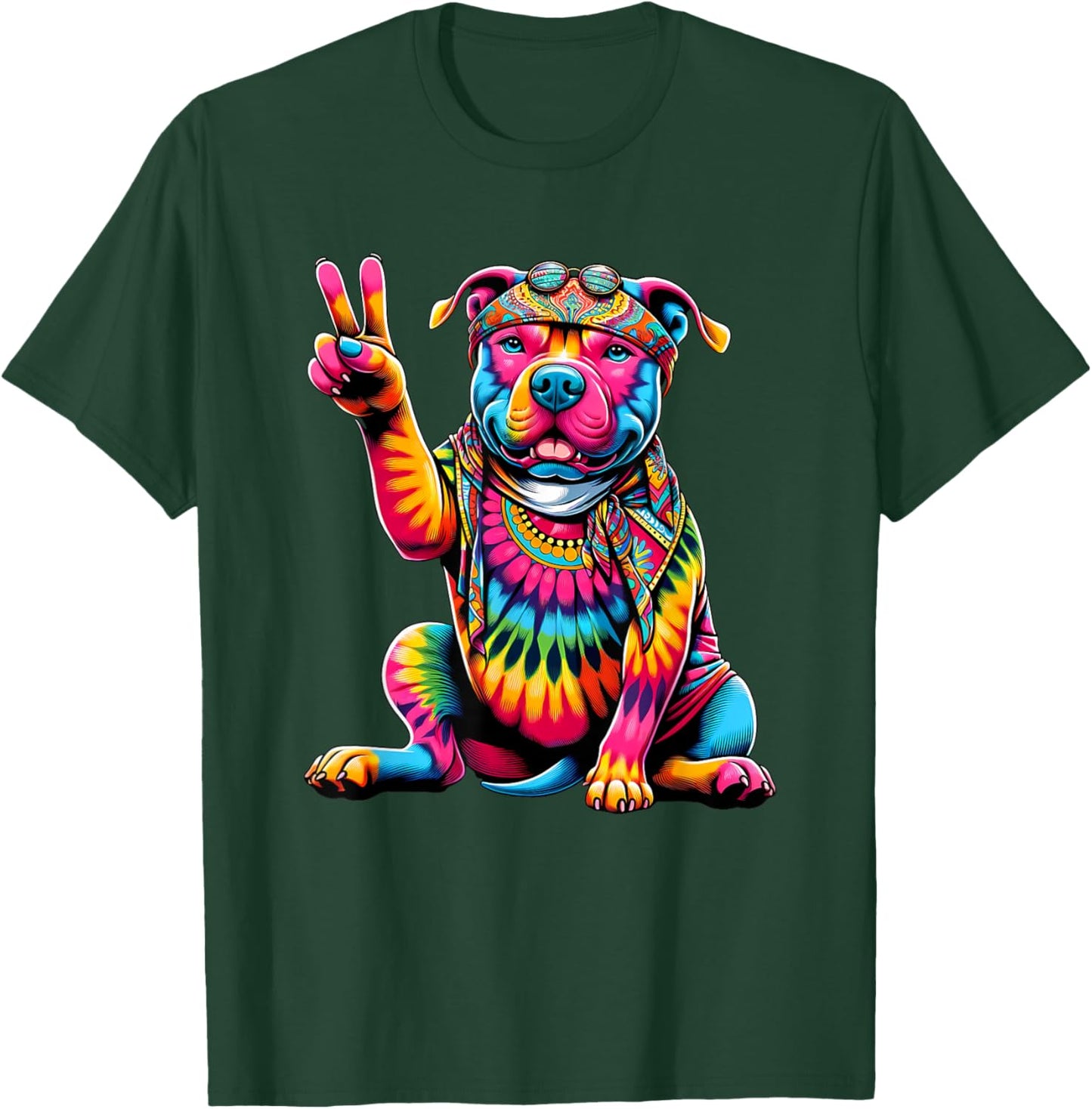 Peace Sign Tie Dye Pit Bull Dog Women Kids T-Shirt - T-Shirt | Forest