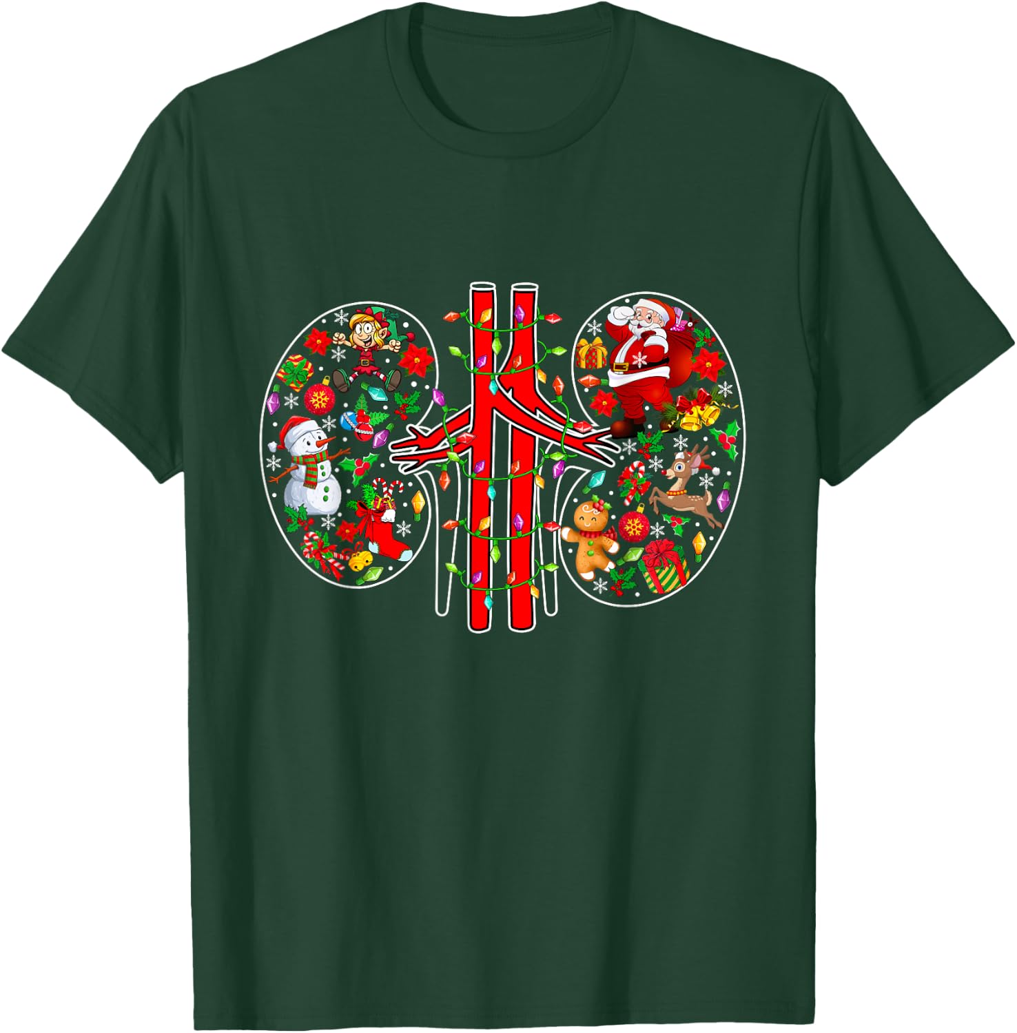 Xmas Symbols Santa Elf Kidneys Shape Dialysis Technician T-Shirt - T-Shirt | Forest