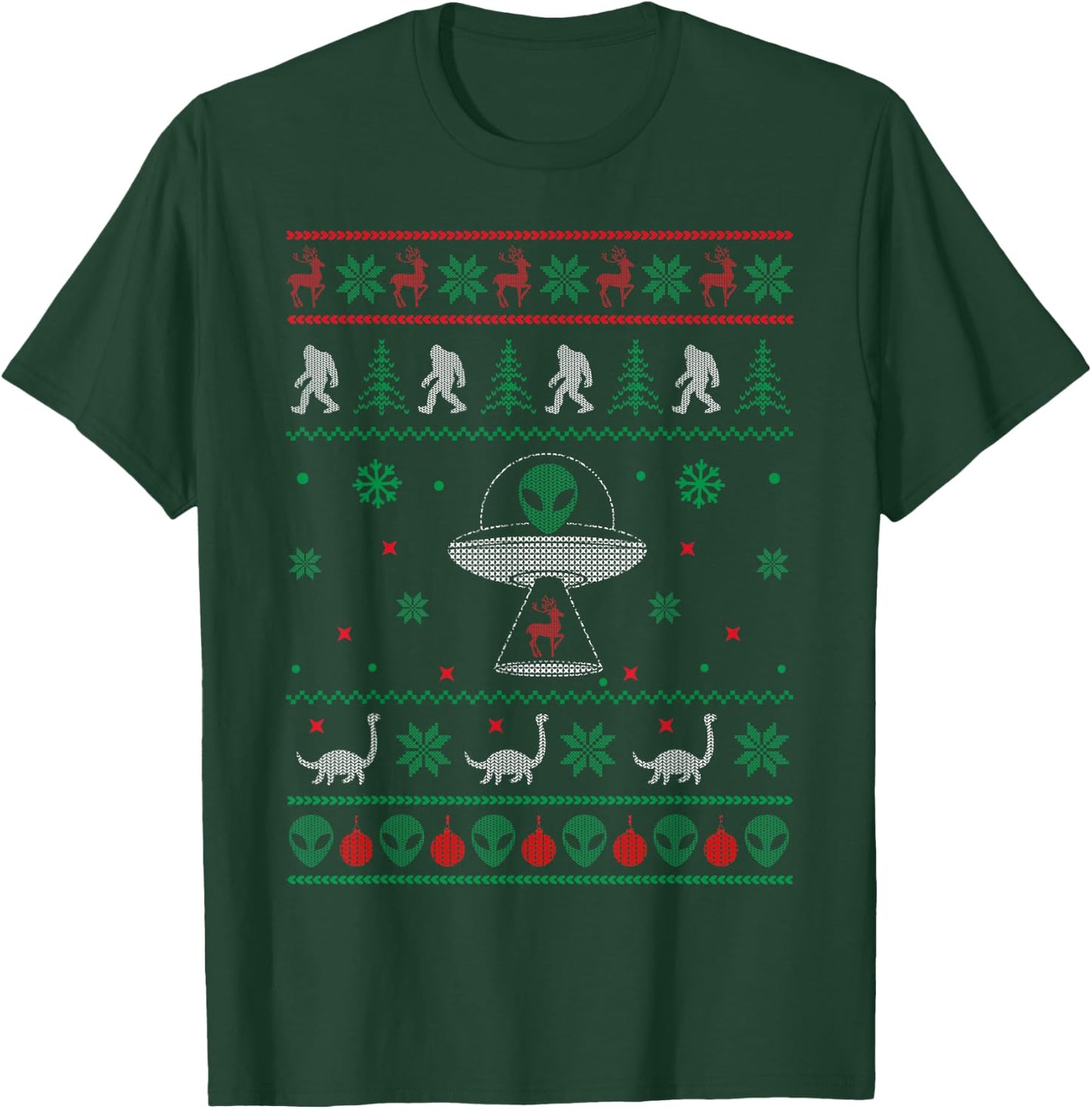 Ugly Christmas Sweater Alien UFO Bigfoot Loch Ness T-Shirt - T-Shirt | Forest