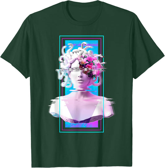 Vaporwave Medusa Statue Aesthetic Art Glitch Japanese Otaku T-Shirt - T-Shirt | Forest