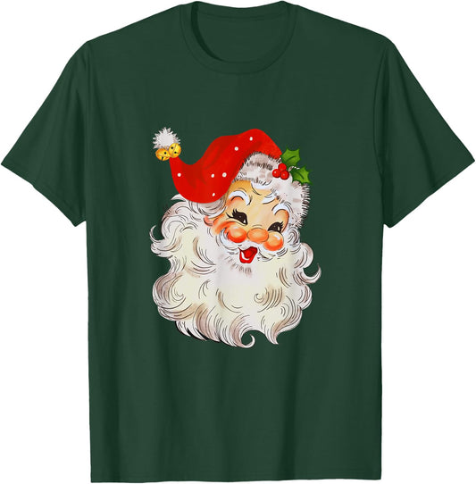 Retro Jolly Santa Claus Face Vintage St. Nick Christmas T-Shirt - T-Shirt | Forest