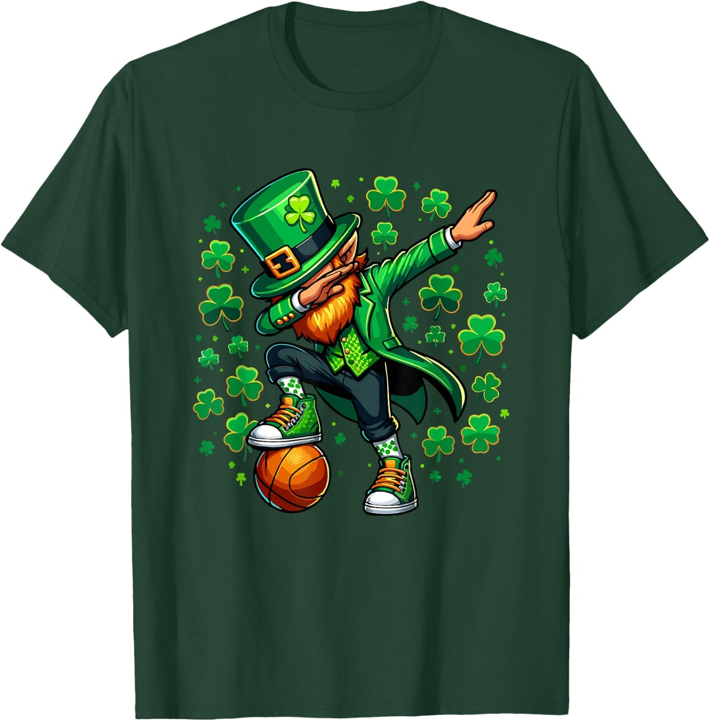St Patricks Day Boy Men Sports Basketball Dabbing Leprechaun T-Shirt - T-Shirt | Forest