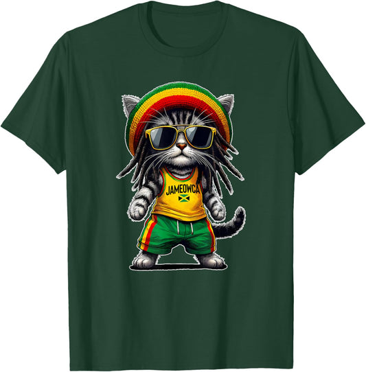 JAMEOWCA Rasta Cat Funny Jamaican Gift Jamaican Vibes T-Shirt - T-Shirt | Forest