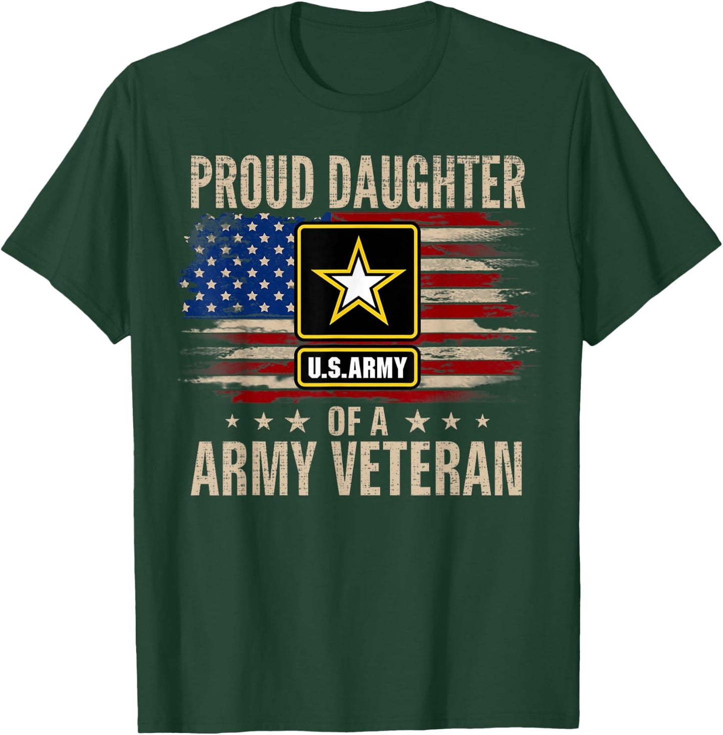Vintage Proud Daughter of A Army Veteran with American Flag T-Shirt - T-Shirt | Forest