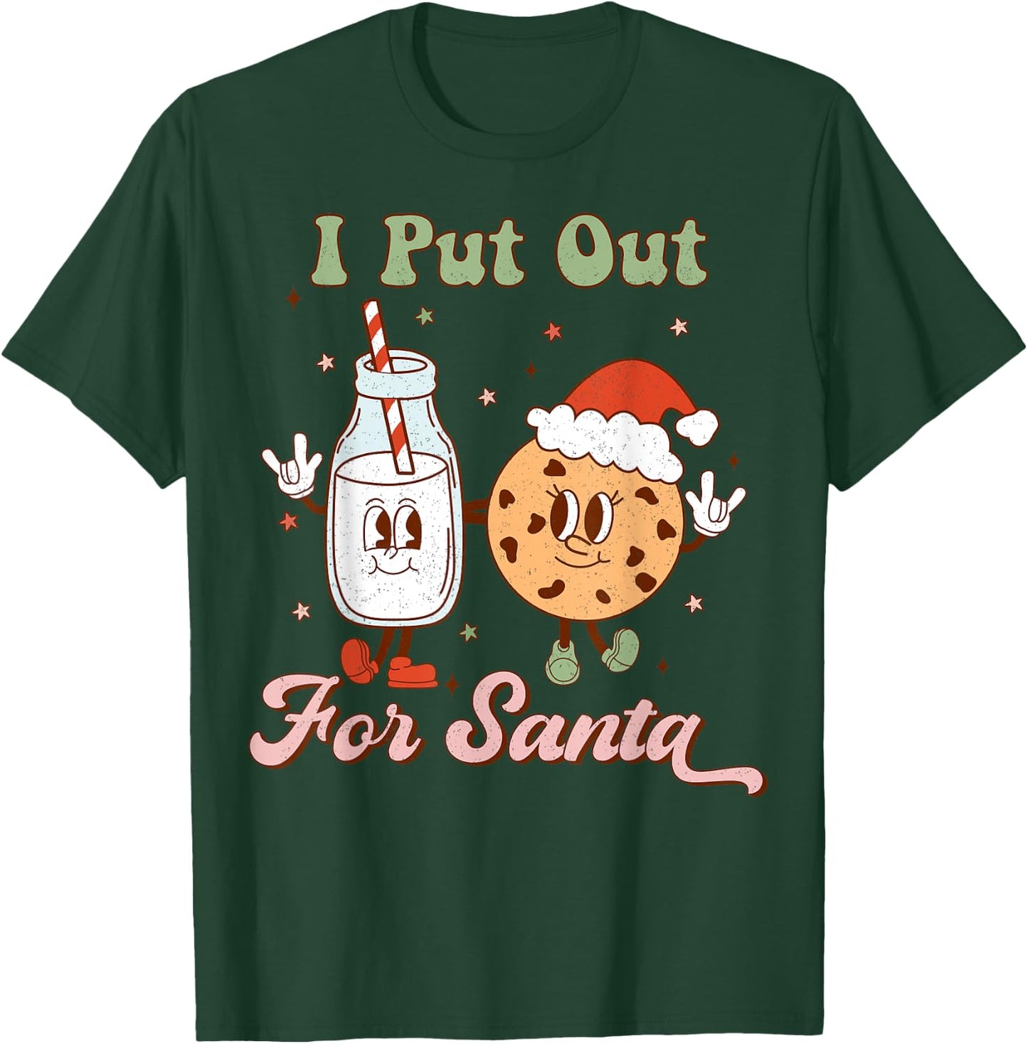 I Put Out For Santa Funny Milk And Cookie Christmas Retro T-Shirt - T-Shirt | Forest
