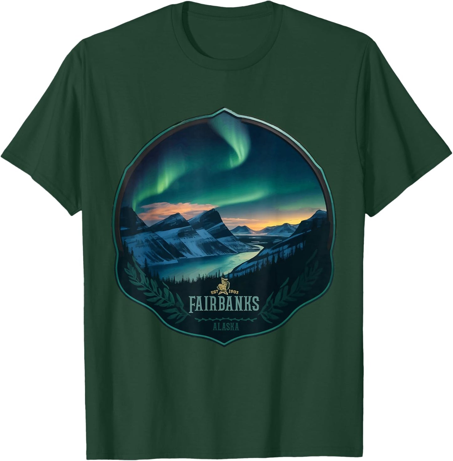 Fairbanks Retro US Northern lights Alaska Vintage parks T-Shirt - T-Shirt | Forest